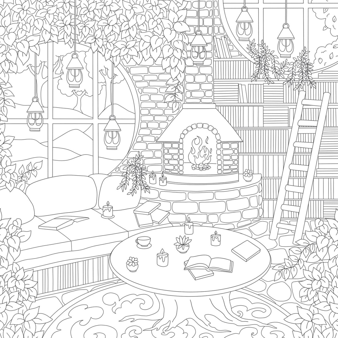 Cozy Bookshops: Colouring Book