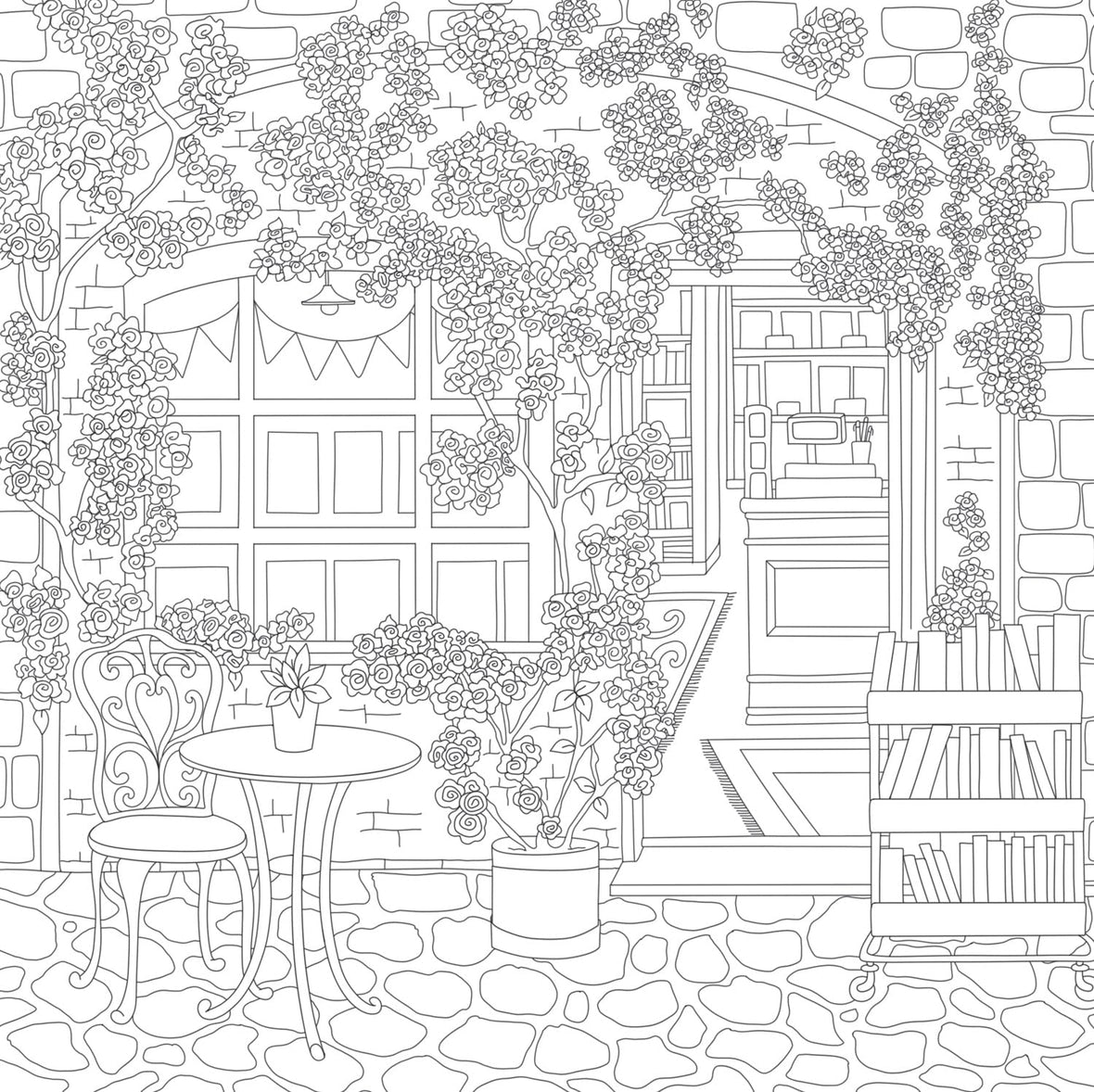 Cozy Bookshops: Colouring Book