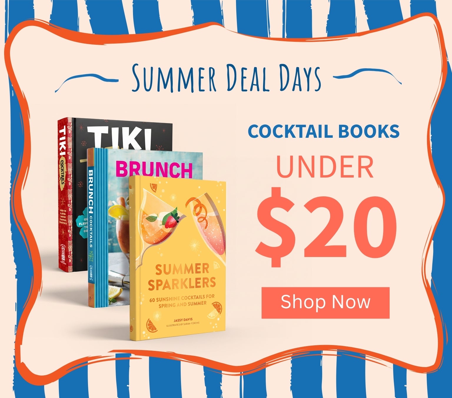 Promotional graphic for cocktail books with 'Summer Deal Days' text and price offer.